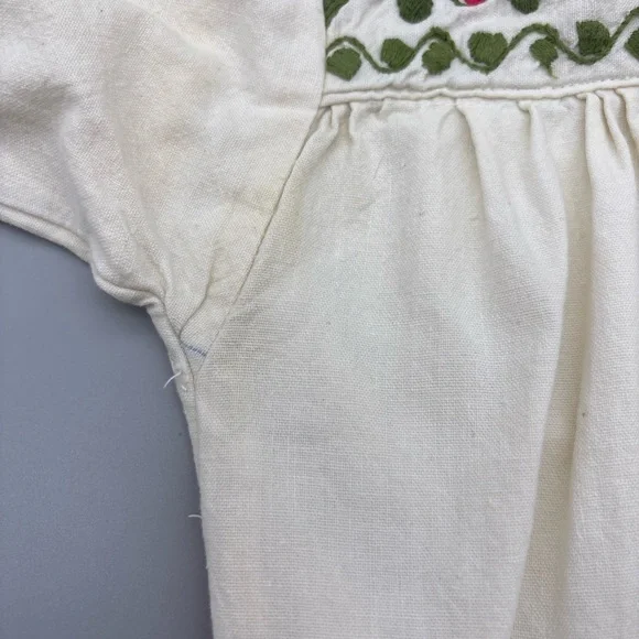 Vintage Floral Embroidered White Handmade Maxi Dress Boho Cottage pockets - Picture 9 of 9